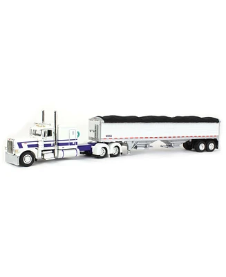 First Gear Inc 1/64 White & Purple Peterbilt 389 Flattop w/ Wilson Grain Trailer, Dcp 60-1717