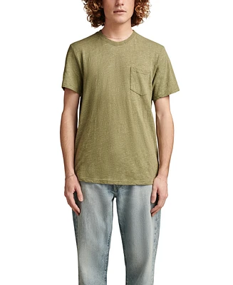 Lucky Brand Men's Linen Short Sleeve Pocket Crew Neck Tee Shirt