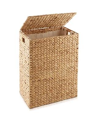 Casafield Large Laundry Hamper with Lid and Removable Liner Bag - Natural, Woven Water Hyacinth Laundry Basket for Clothes