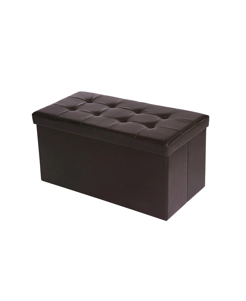 Slickblue Folding Storage Ottoman Bench With Flipping Lid, Storage Chest Footstool, Faux Leather