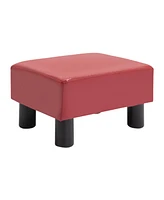 Homcom Ottoman Foot Rest, Small Foot Stool with Pu Leather Upholstery, Rectangular Ottoman Footrest with Padded Foam Seat and Plastic Legs, Red