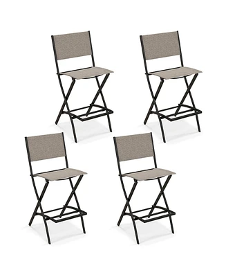 Sugift Outdoor Folding Bar Height Stool Set of 4 with Metal Frame and Footrest