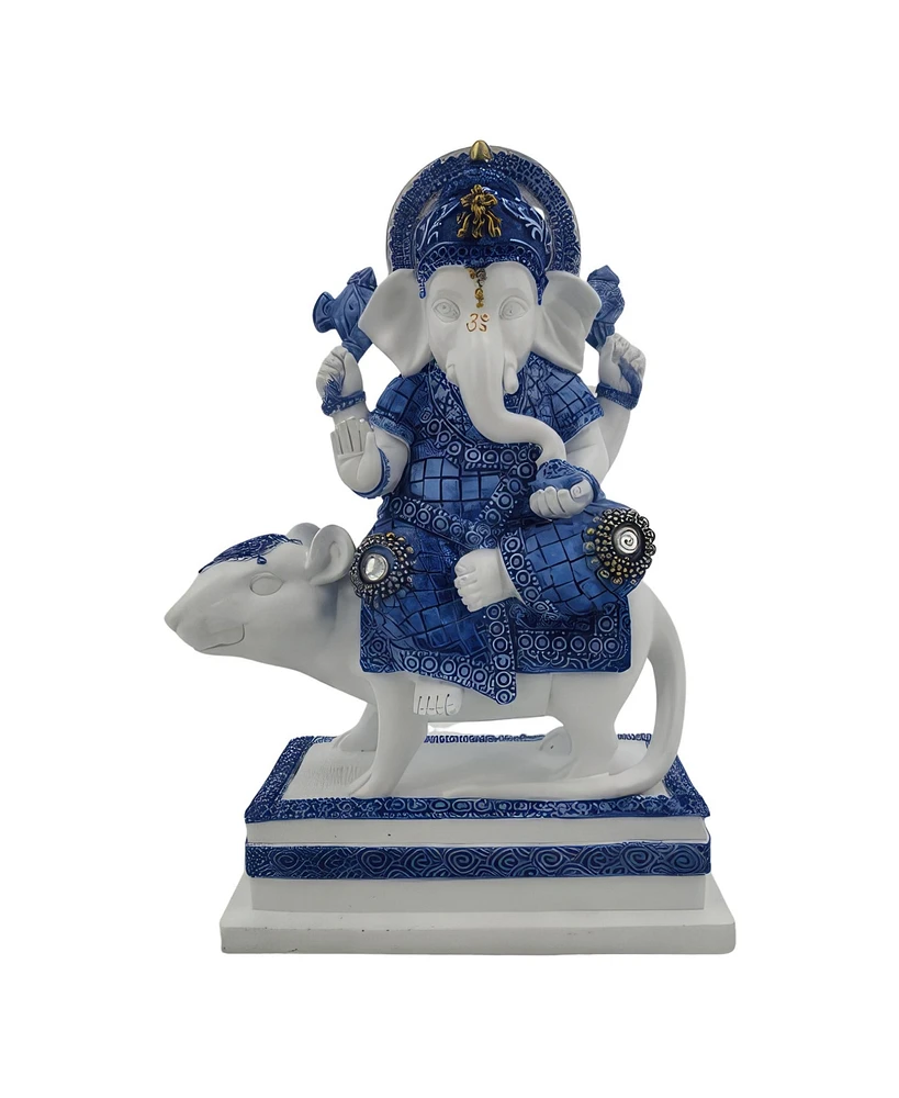 Fc Design 8"H Blue and White Ganesh Seated on Mushak Figurine Decoration Home Decor Perfect Gift for House Warming, Holidays and Birthdays