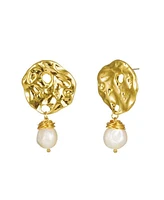 Hollywood Sensation Baroque Pearl Drop Earrings with Hammered Earrings for Women