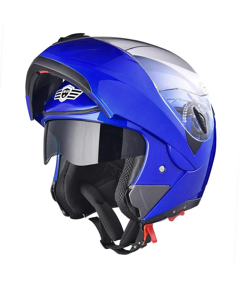 Ahr Run-m Full Face Flip up Modular Motorcycle Helmet Dot Approve Dual Visor Motocross Matt Black Xl