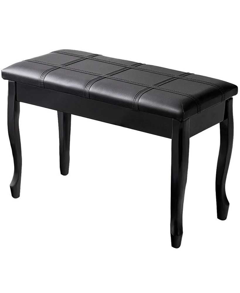 Sugift Solid Wood Pu Leather Piano Bench with Storage