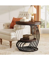 Tribesigns Round End Table: 2 Tiers Faux Marble Side Table with Storage Shelf, Bedside Nightstand, Metal Arc-Shaped Frame Accent for Living Room