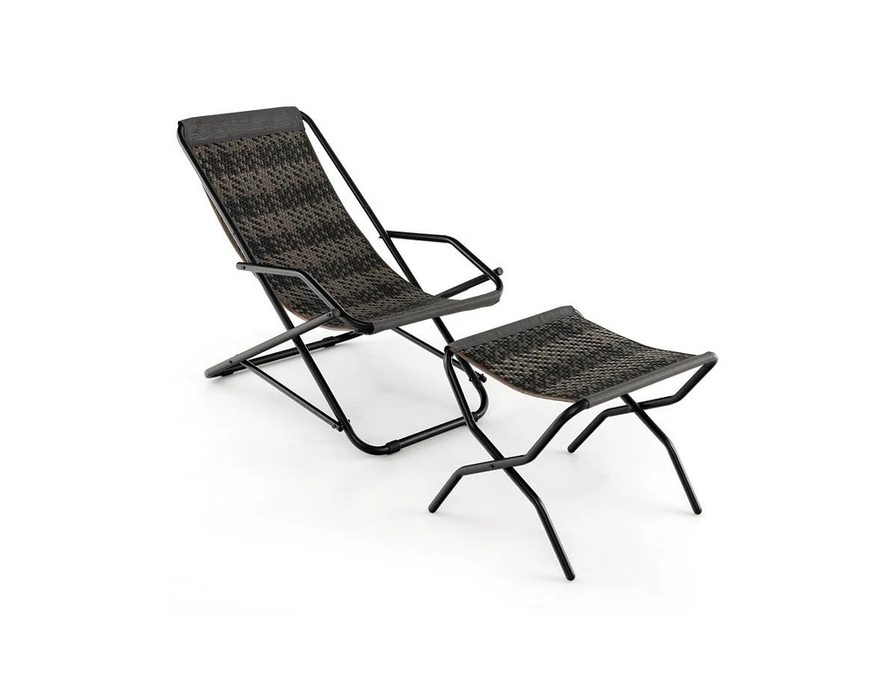 Sugift Patio Pe Wicker Rocking Chair with Armrests and Metal Frame