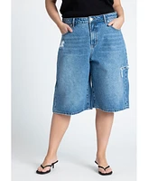 Eloquii Plus Size Destructed Denim Bermuda Short