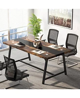 Tribesigns 6FT Rectangle Conference Table, 70.87 Inches Long Meeting Table for Conference Room, Vintage Wood Office Executive Desk with Strong Metal F