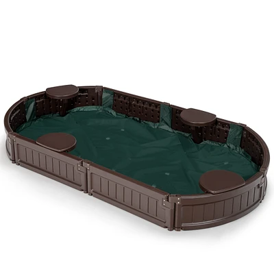 Sugift 6 Feet Kids Oval Sandbox with Built-in Corner Seat and Bottom Liner