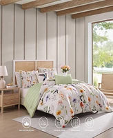Bebejan Fresh Cut Flowers Bedding 200 Thread Count 100% Cotton Sateen 5 Piece Reversible Queen Comforter Set