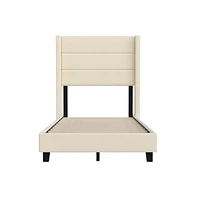 Percy Modern Platform Bed With Padded Channel Stitched Upholstered Wingback Headboard