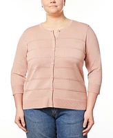 Melissa Paige Plus Pointelle Knit 3/4-Sleeve Button Front Cardigan