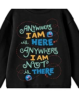 Sesame Street Boys Bioworld Grover "Anywhere I Am..." Youth Black Crew Neck Sweatshirt