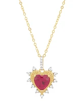 2-Pc. Set Lab Grown Ruby (4-1/5 ct. t.w.) & Lab Grown White Sapphire (5/8 ct. t.w.) Heart Pendant Necklace & Matching Drop Earrings in 14k Gold