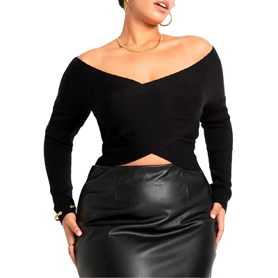 Eloquii Women's Wrap Front Cropped Sweater