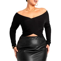 Eloquii Women's Wrap Front Cropped Sweater