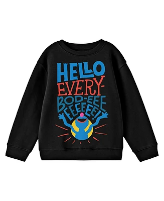 Sesame Street Boys Bioworld Grover Hello Everybod-eee Youth Black Crew Neck Sweatshirt