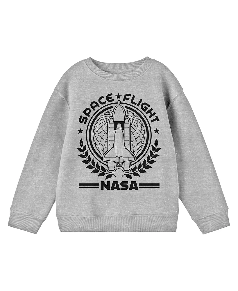 Nasa Boys Space Flight Seal Crew Neck Long Sleeve Athletic Heather Youth Sweatshirt