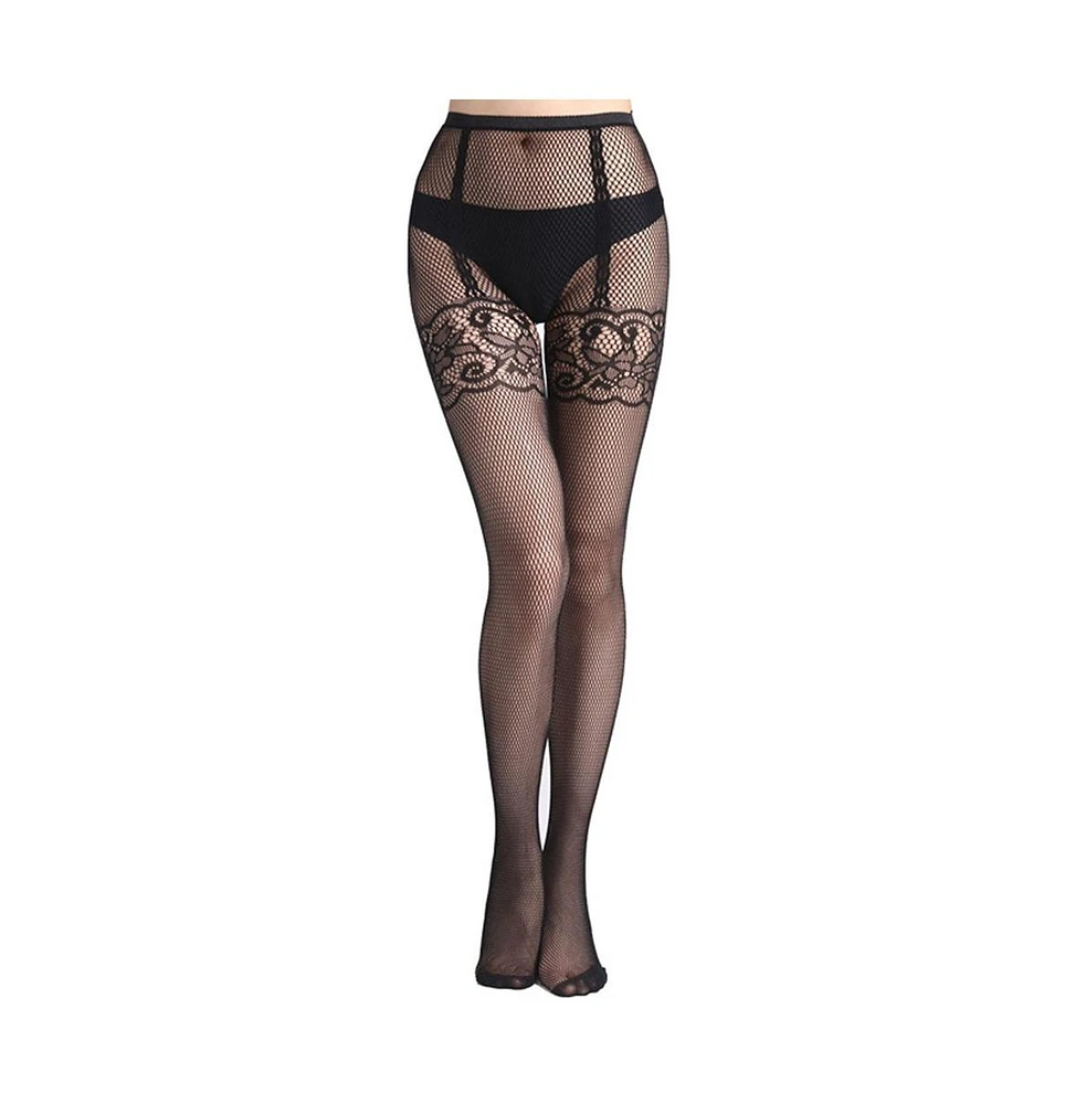 Stems Women's Fishnet With Faux Garter Tight