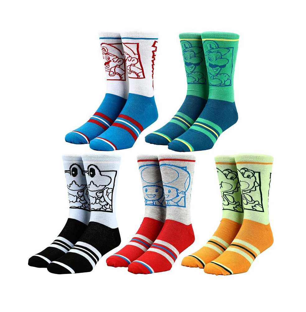 Super Mario Men's Split Collectible Crew Sock 5 pack