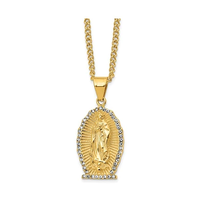 Chisel Crystal Our Lady of Guadalupe Pendant Curb Chain Necklace