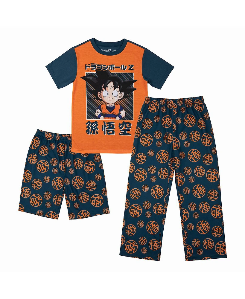 Dragon Ball Z Boys Youth Sleepwear Set Tee Shirt, Sleep Shorts, and Pants