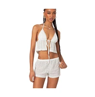 Edikted Women's Jael Tie Front Eyelet Halter Top