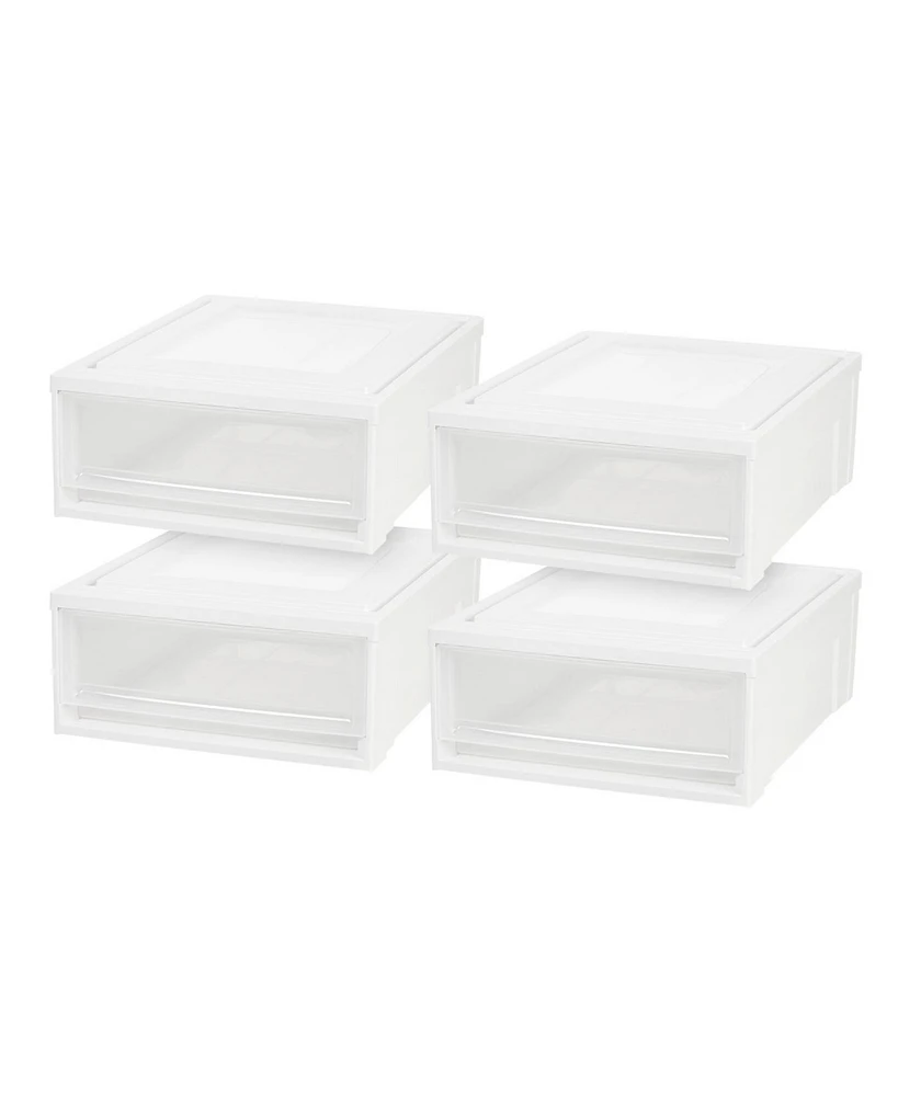 Iris Usa 4Pack 22qt Plastic Clear Stackable Modular Shallow Storage Drawers Chest Box