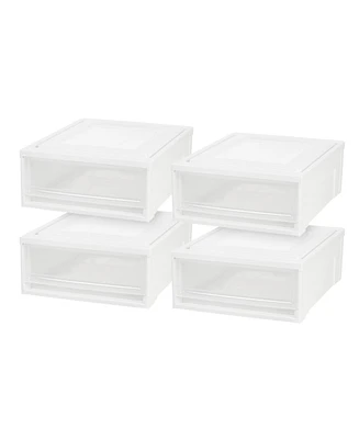 Iris Usa 4Pack 22qt Plastic Clear Stackable Modular Shallow Storage Drawers Chest Box