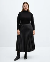 Mango Women's Leather-Effect Pleated Skirt