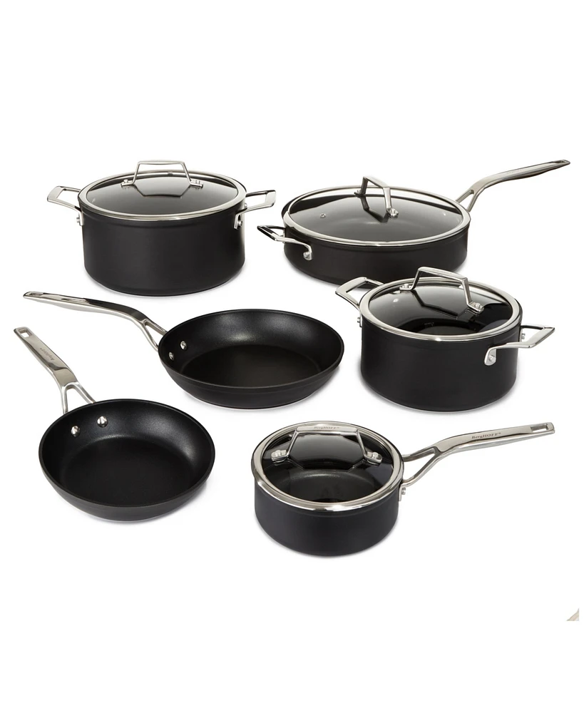 BergHOFF Essentials 10Pc Non-stick Hard Anodized Cookware Set With Glass lid, Black