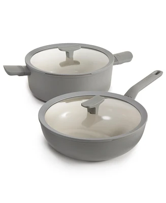 BergHOFF Balance 4Pc Non-stick Ceramic Stockpot and Wok Pan Set, Glass Lids, Recycled Aluminum