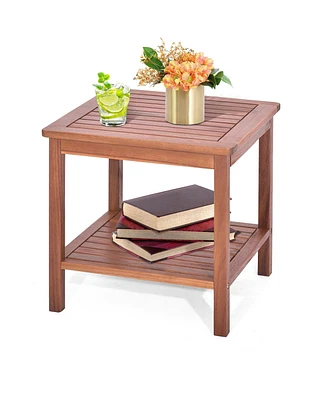 Costway Patio Acacia Wood Side Table 2-Tier Square End Table Porch Poolside