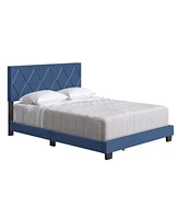 Boyd Sleep Diamond Upholstered Linen Platform Bed, Full, Blue