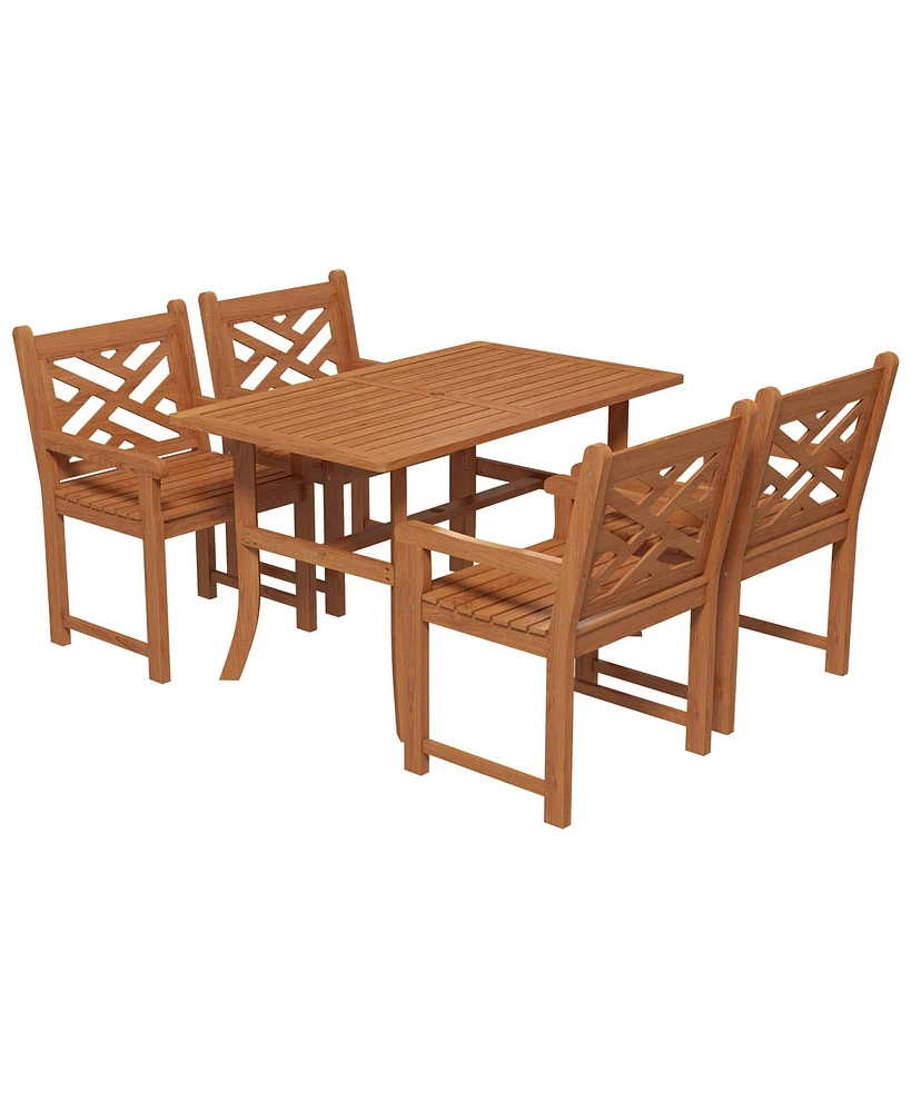 Outsunny Patio Table and Chairs Set of 4 w/ Slatted Top Table & Seat, Teak