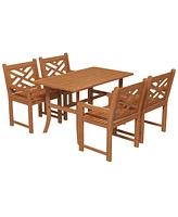 Outsunny Patio Table and Chairs Set of 4 w/ Slatted Top Table & Seat, Teak