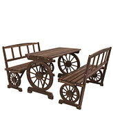 Outsunny Outdoor Table and Chairs for 4 People w/ Wagon Wheel Design