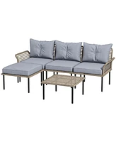 Outsunny 5 PCs Patio Furniture Set with Sofa, Chaise Lounge, Table, Gray