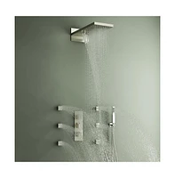 Mondawe 22" Wall Mounted Thermostatic Luxury Shower System Set with Handheld Spray & 6 Body Jets, Brushed Gold