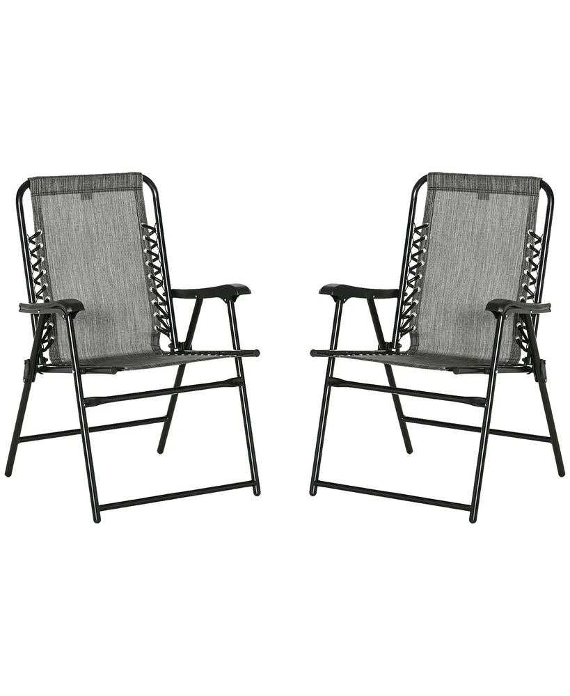 Outsunny Set of 2 Patio Folding Chairs, Outdoor Bungee Sling Chairs, White