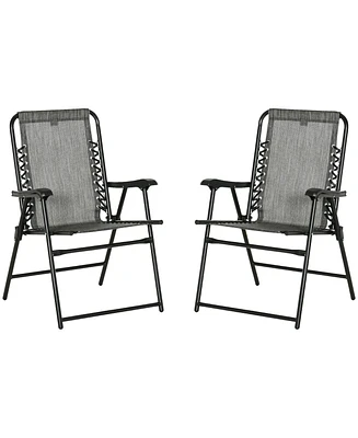 Outsunny Set of 2 Patio Folding Chairs, Outdoor Bungee Sling Chairs, White