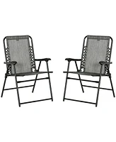 Outsunny Set of 2 Patio Folding Chairs, Outdoor Bungee Sling Chairs, White