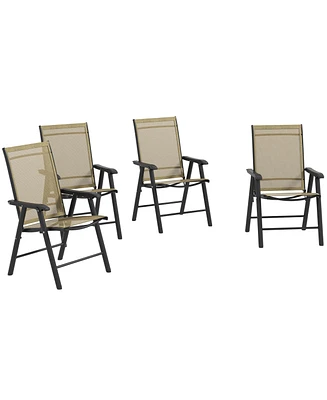 Outsunny Set of 4 Outdoor Folding Chairs for Patio, Camping, Beach, Black