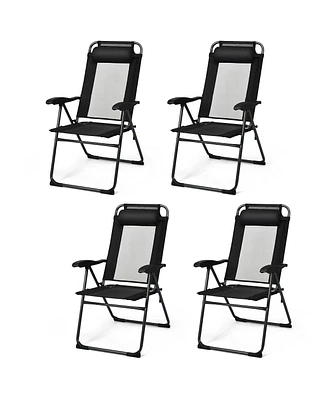 Sugift 4 Pieces Patio Garden Adjustable Reclining Folding Chairs with Headrests