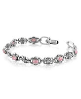 American West Jewelry Sterling Silver with Rhodonite Gemstone Women's Concha Link Bracelet, Small - Large