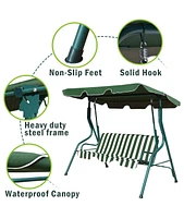 Sugift 3-Person Outdoor Porch Swing with Removable Cushion and Coated Steel Frame