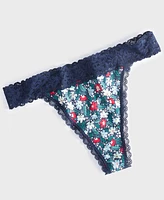 State of Day Women's Cotton Blend Lace-Trim Thong Underwear, Created for Macy's