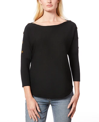 Melissa Paige Women's Dolman-Sleeve Buttoned-Sleeve Sweater